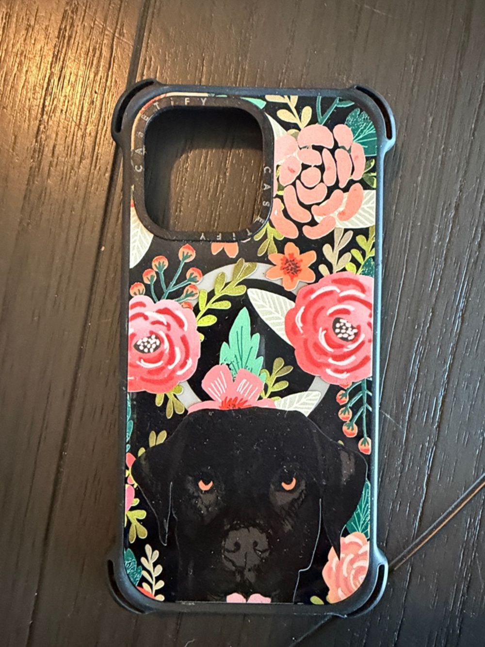 Casetify Black Dog Floral Pink Green Phone Case iPhone 15 pro max